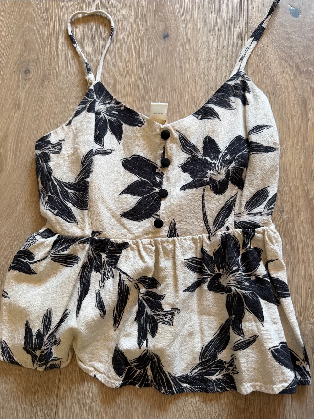 Black & Cream Floral Button-Front Cami Top